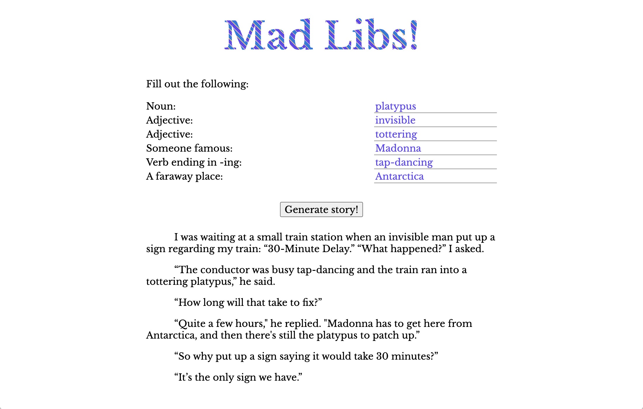 Mad Libs screenshot